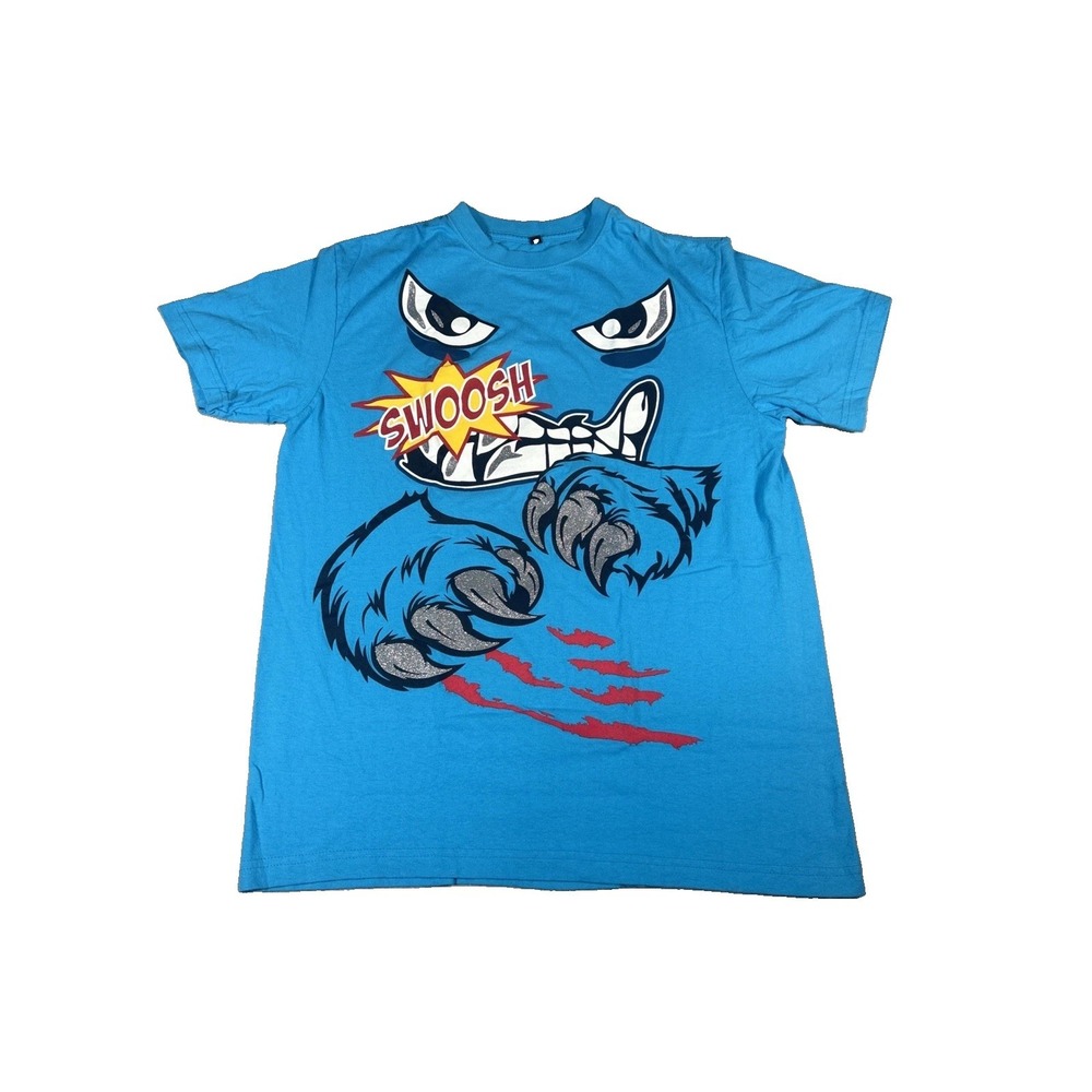 Lot 29 Mens T-Shirt Blue Swoosh Angry Monster Graphic Vintage Style Size L